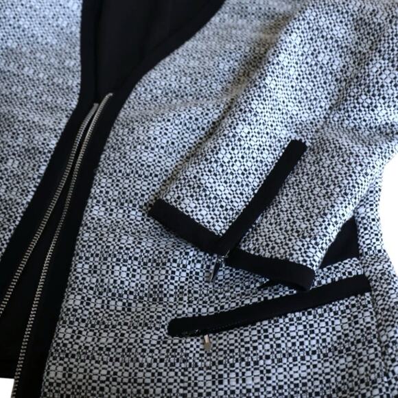White House Black Market Tweed Moto Blazer Jacket Women's Size 6 Black & White - Picture 7 of 9